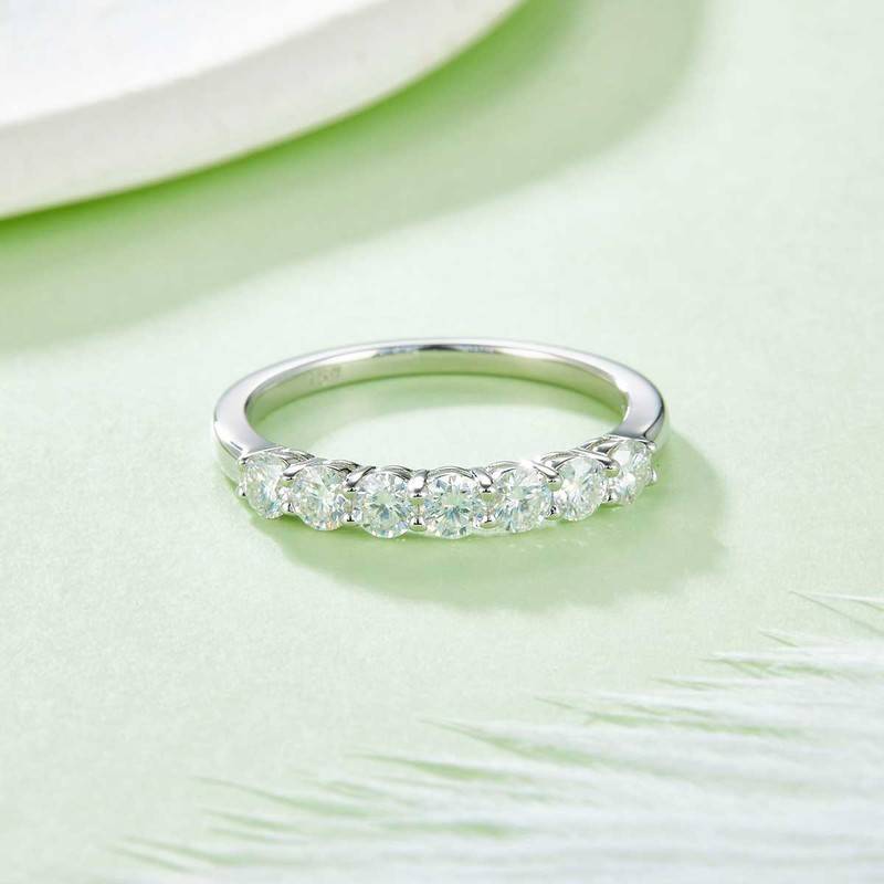 Seven Star Ring S925 Silver Plated Platinum Moissanite 70 Points D-Grade